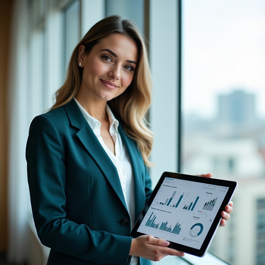Уверенный руководитель анализирует данные компании