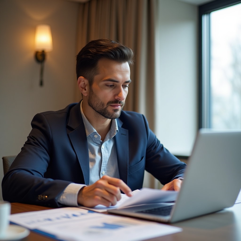Директор изучает финансовые отчёты компании
